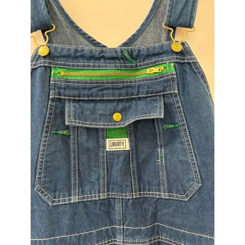 Liberty Mens Denim Bib Overalls Indigo Blue Green Zip Workwear 42x32 P359078